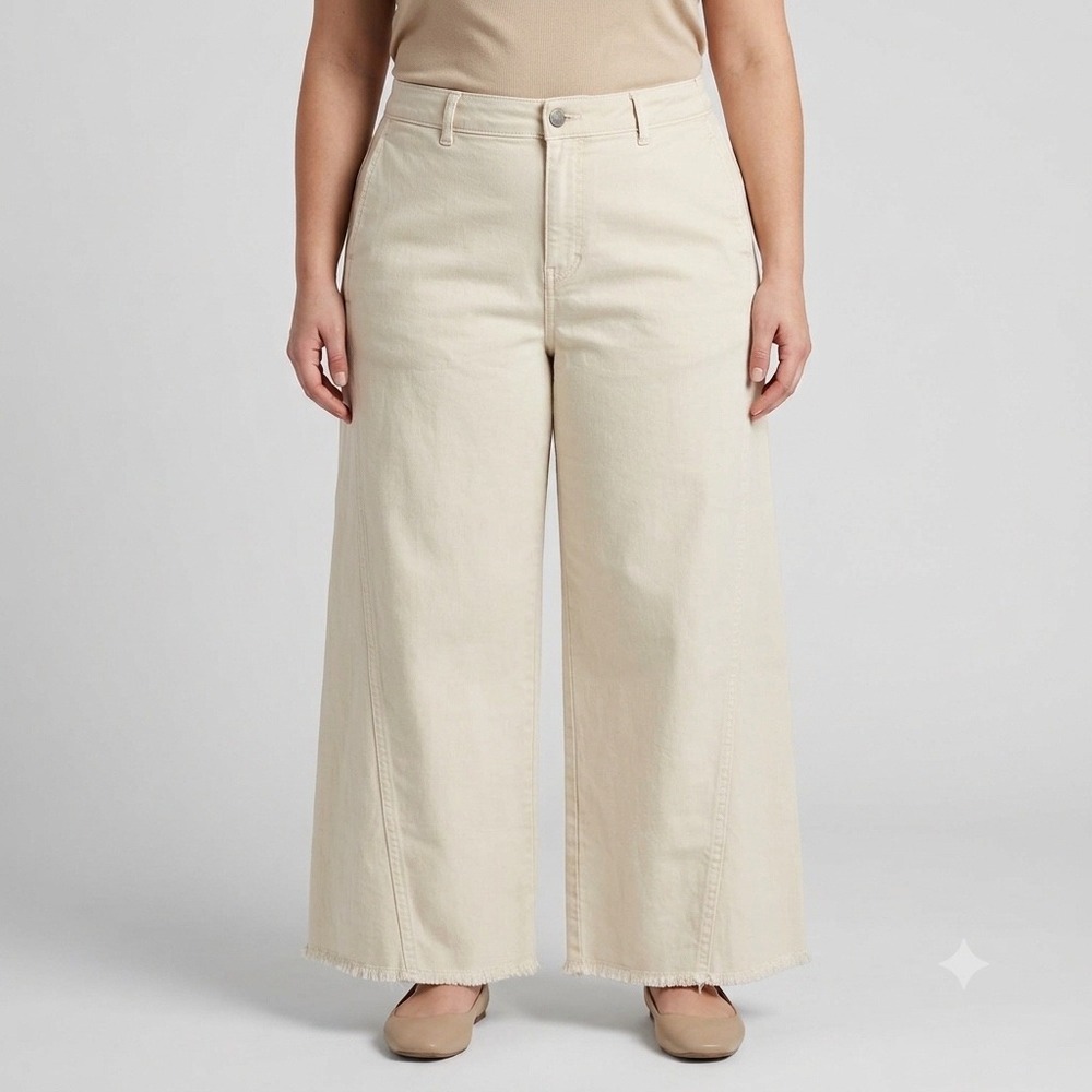 a.n.a High Rise Wide Leg Crop Pants Womens 14 Yellow Raw Hem Coastal Minimalist